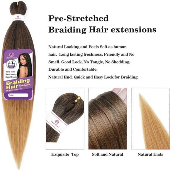 Pre-stretched Braids Hair Professional Itch Free Hot Water Setting Synthetic - Picture 4 of 8